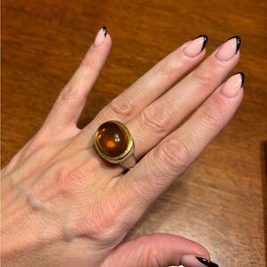 Yossi Harari Amber Stone 24k Gold and Silver Statement Ring size 8
